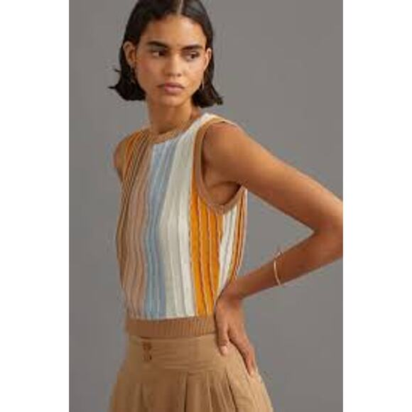 Anthropologie Eva Franco Shimmer Striped Knit Top Sweater Vest-Silverado, Sz S - Picture 1 of 8